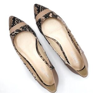 Nine West Beige/Black Pointed Toe Flats- 8M